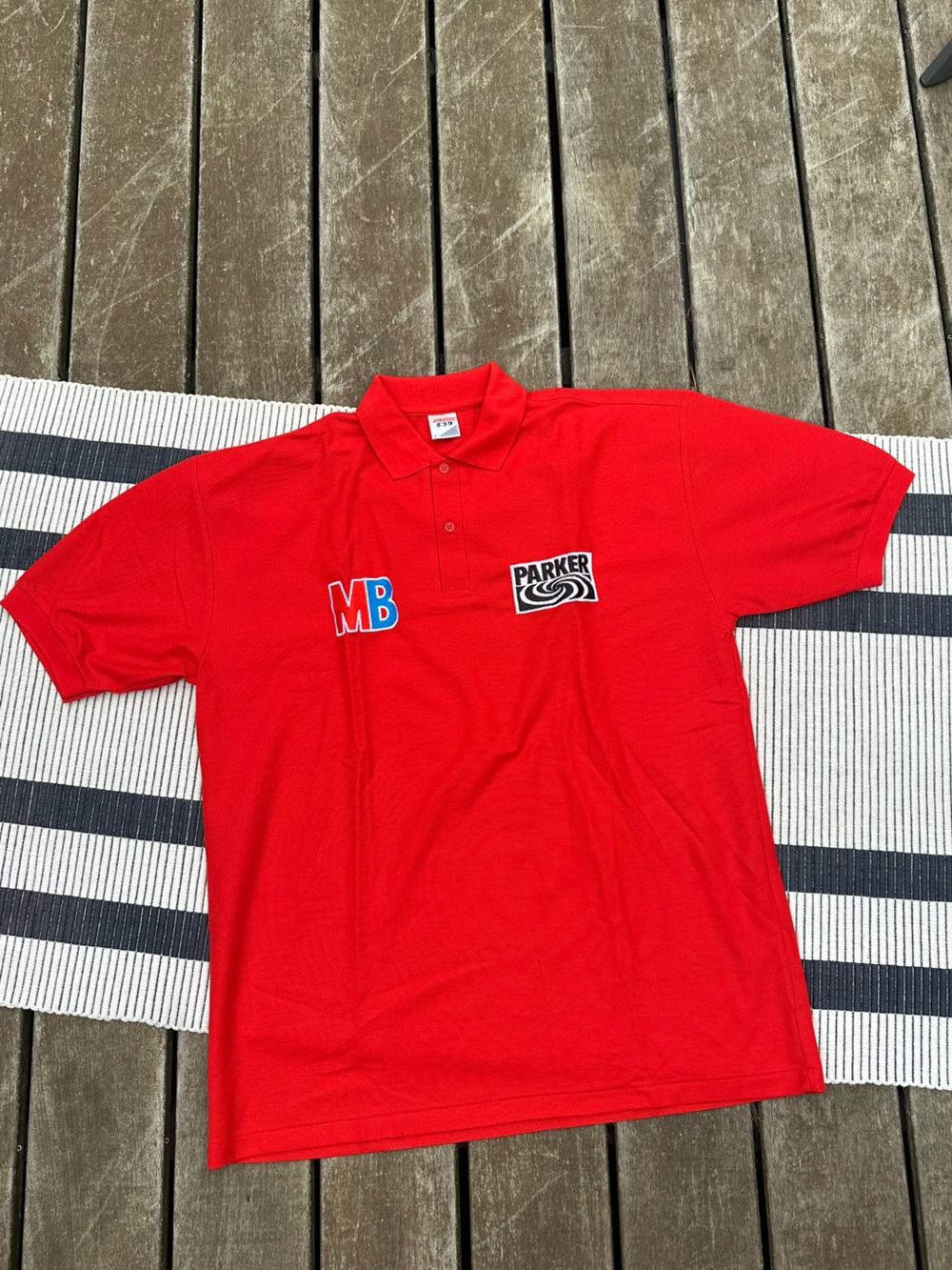 Red Men's Polo with MB and Parker Logos